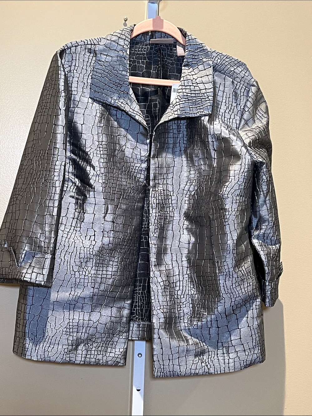 Chico's Metallic Silver Crinkle-Texture Jacket